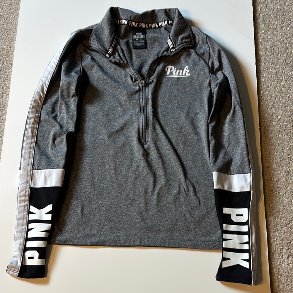 Victoria's Secret Gray and Black Quarter-Zip Sweatshirt